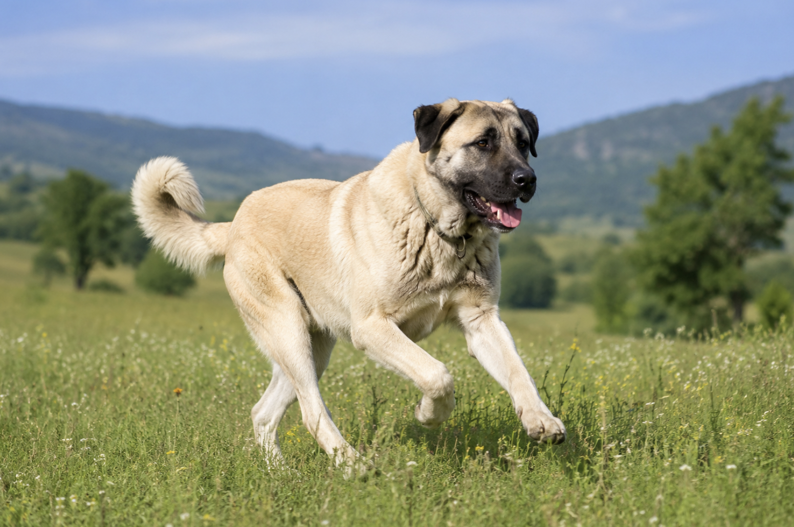 Kangal interdit en France : Berger d’Anatolie courant dans une prairie verdoyante